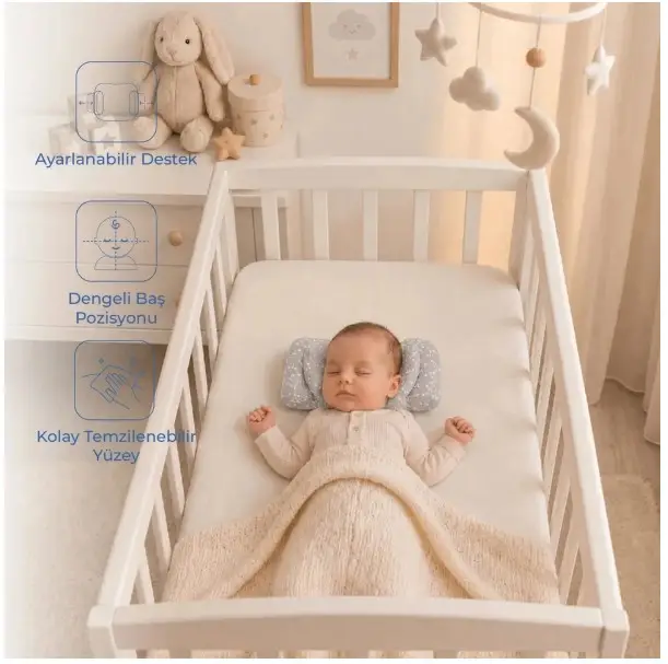 BabyJem Ayarlanabilir Düz Kafa Yastığı 937 Gri Çiçek