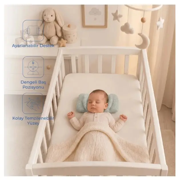 BabyJem Ayarlanabilir Düz Kafa Yastığı 937 Yeşil Çiçek
