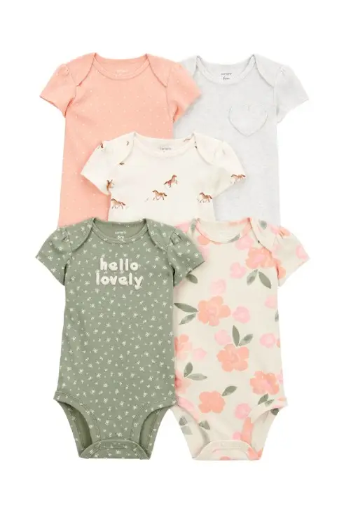 Carters Layette Kız Bebek kısa Kollu 5li Body 1T100410 Desenli