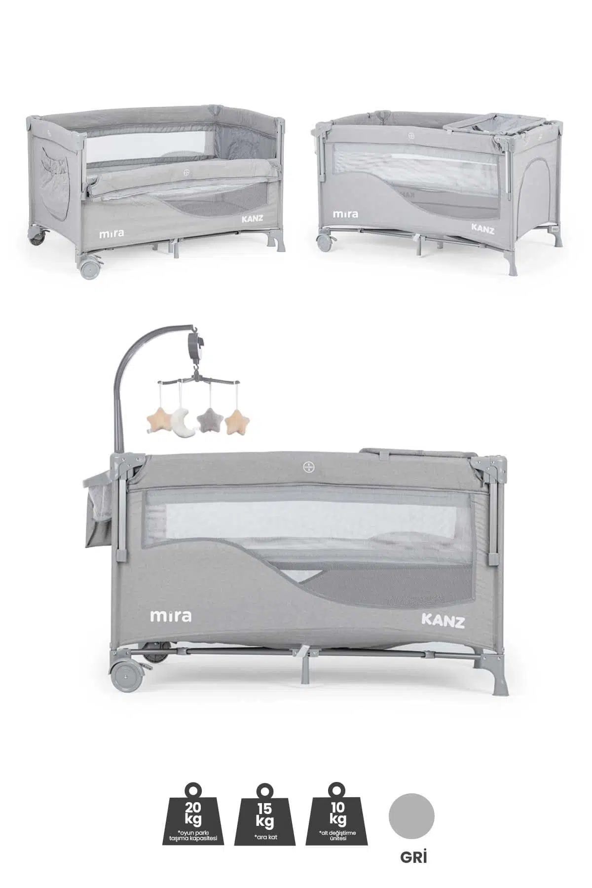 Kanz Mira Anne Yanı Oyun Parkı 70x120 (Yatak Hediye) Gri Kanz Mira Anne Yanı Oyun Parkı 70x120 (Yatak Hediye) Gri