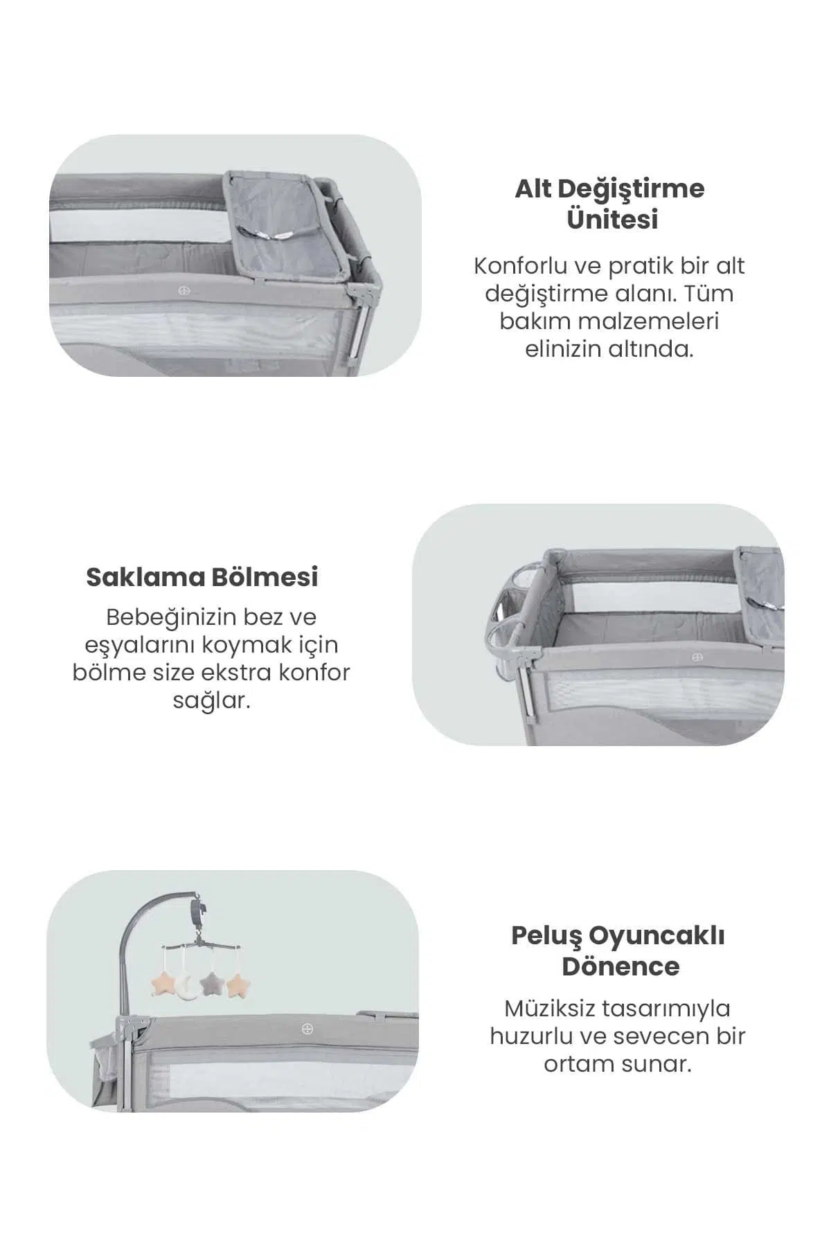 Kanz Mira Anne Yanı Oyun Parkı 70x120 (Yatak Hediye) Gri Kanz Mira Anne Yanı Oyun Parkı 70x120 (Yatak Hediye) Gri