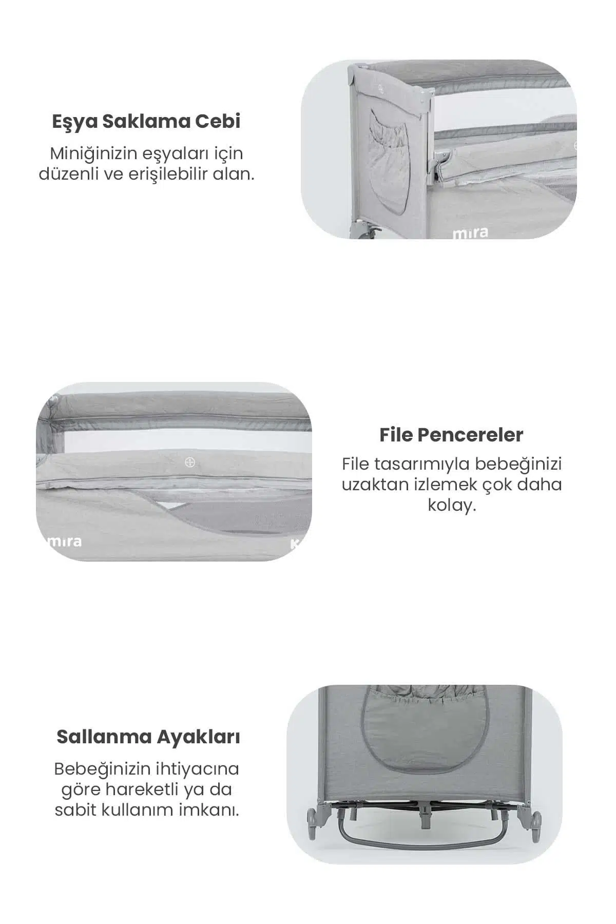 Kanz Mira Anne Yanı Oyun Parkı 70x120 (Yatak Hediye) Gri Kanz Mira Anne Yanı Oyun Parkı 70x120 (Yatak Hediye) Gri