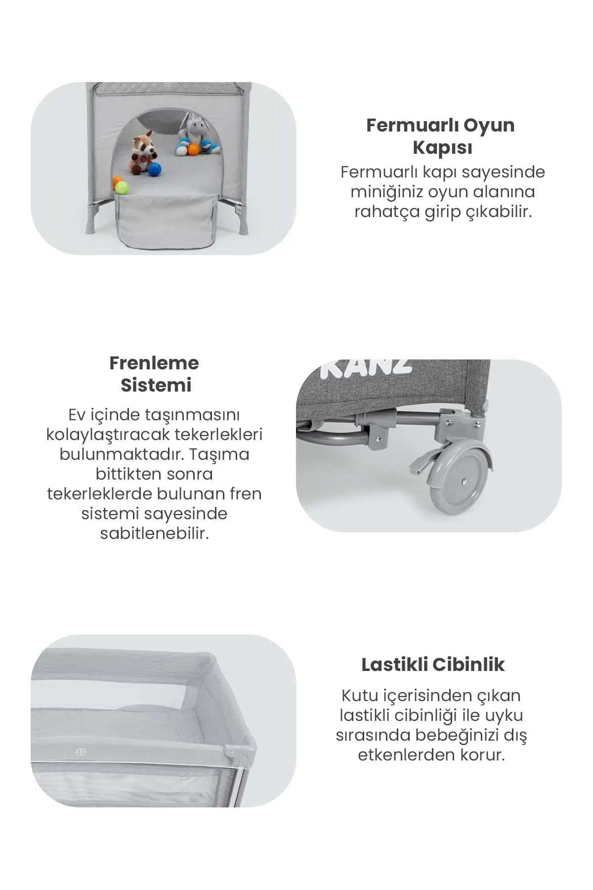 Kanz Mira Anne Yanı Oyun Parkı 70x120 (Yatak Hediye) Gri Kanz Mira Anne Yanı Oyun Parkı 70x120 (Yatak Hediye) Gri