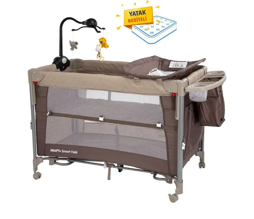 Kraft Smart Fold Anne Yanı Oyun Parkı 60x104 (Yatak Hediye) Kahve