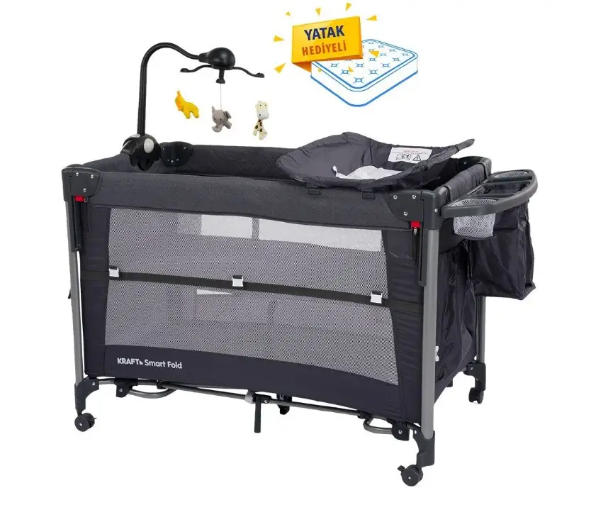 Kraft Smart Fold Anne Yanı Oyun Parkı 60x104 (Yatak Hediye) Siyah