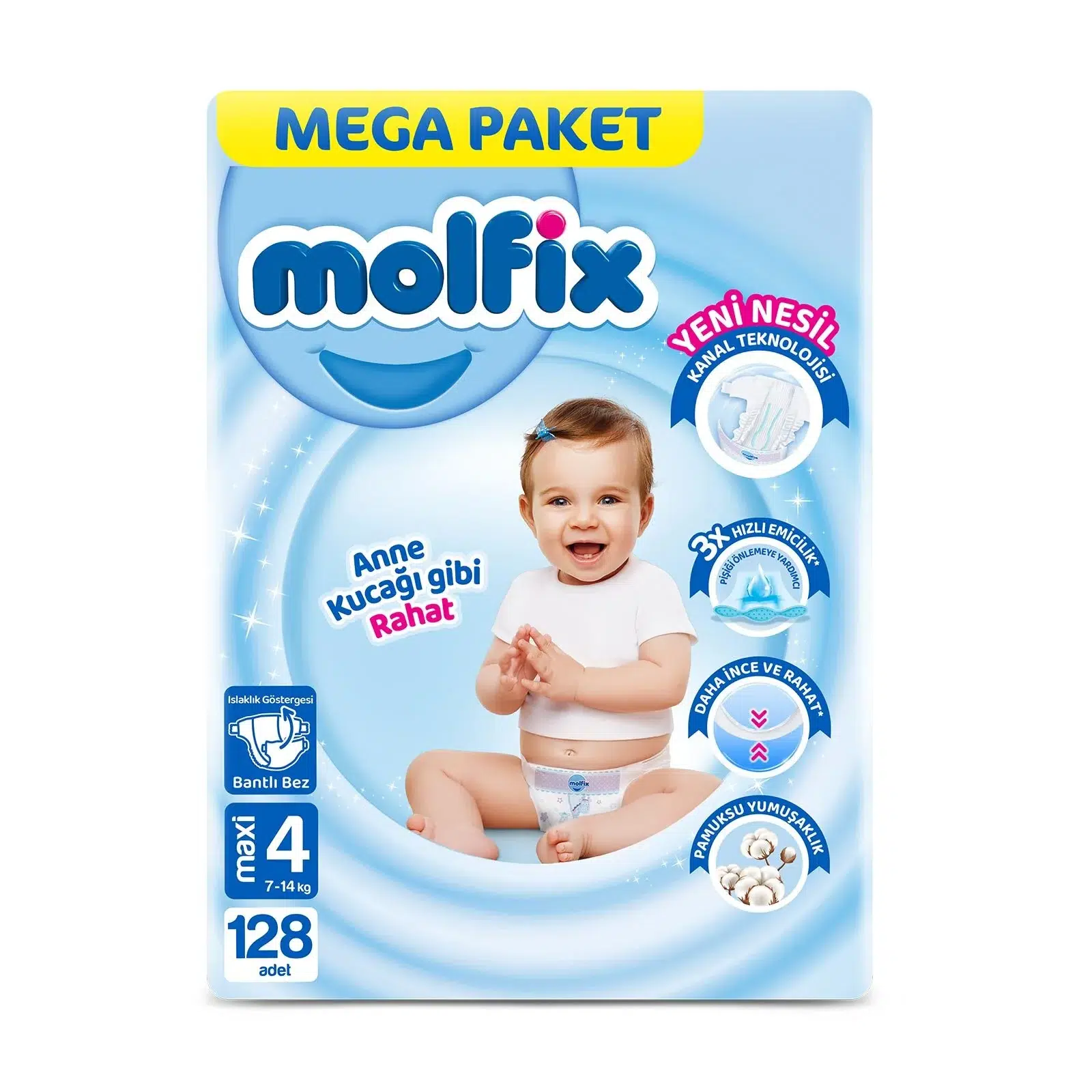 Molfix Mega Paket Bebek Bezi 4 Beden 7-14 Kg 128 Adet