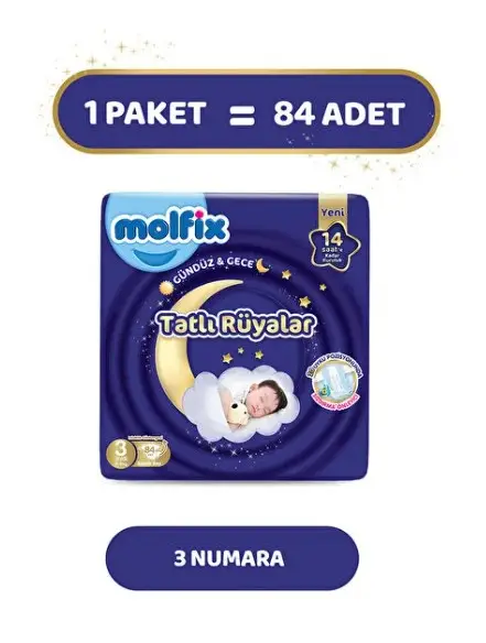 Molfix Tatlı Rüyalar Bebek Bezi 3 Beden 4-9 Kg 84 Adet Molfix Tatlı Rüyalar Bebek Bezi 3 Beden 4-9 Kg 84 Adet