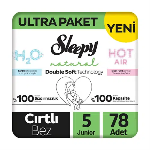 Sleepy Natural Double Soft Bebek Bezi Ultra Paket 5 Beden 78 Adet