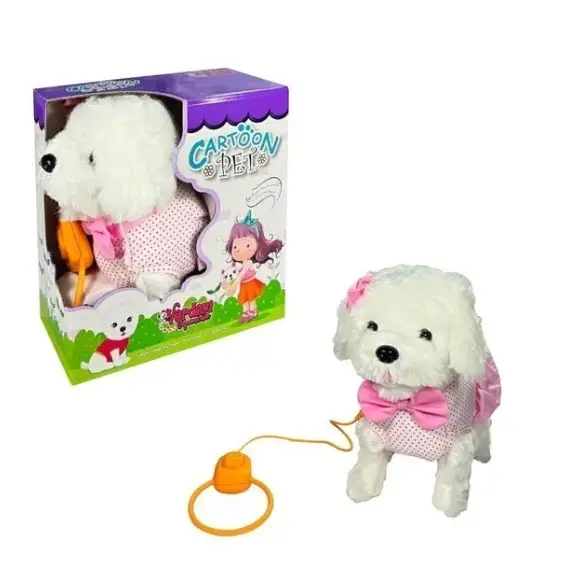 Vardem Peluş Tasmalı Yürüyen Pembe Fiyonklu Köpek 